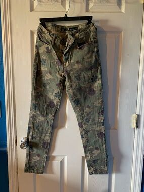 Seven7 Olive Floral Camo Jeans with Purple Accents